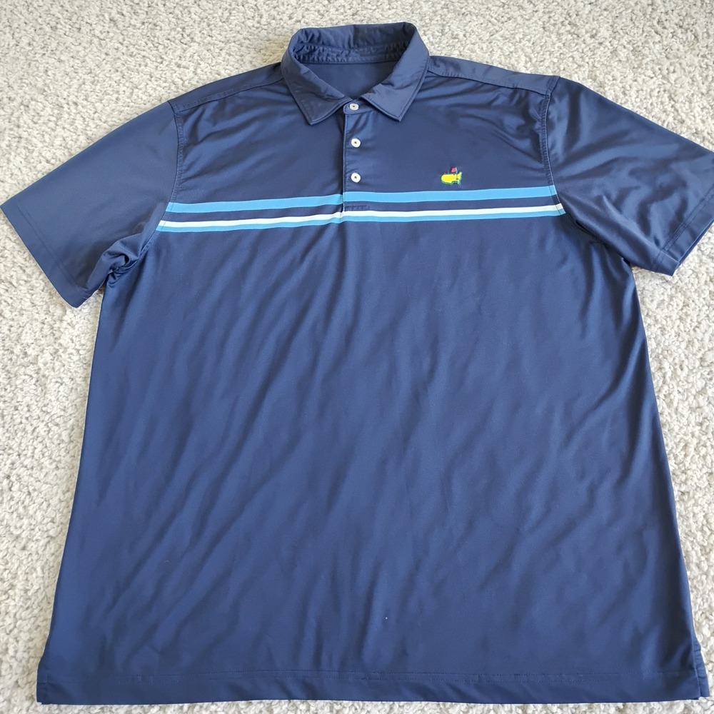 Masters Tech Shirt Mens XL Blue Striped Polo Performance Golf Stretch Preppy